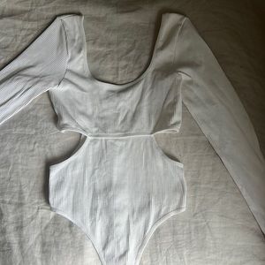 White ribbed cut-out bodysuit